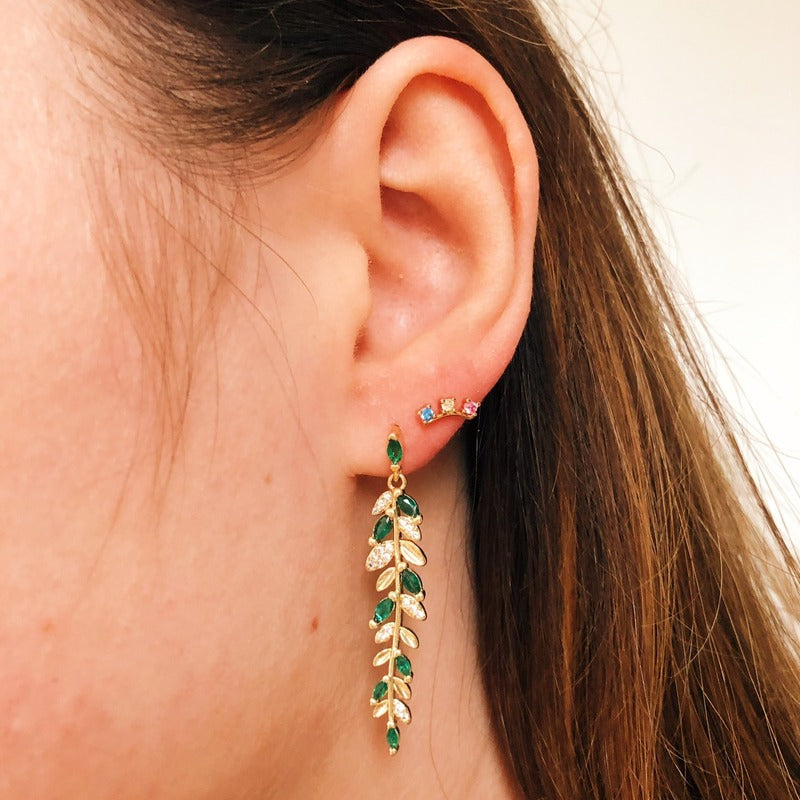 Earrings falling leaves green