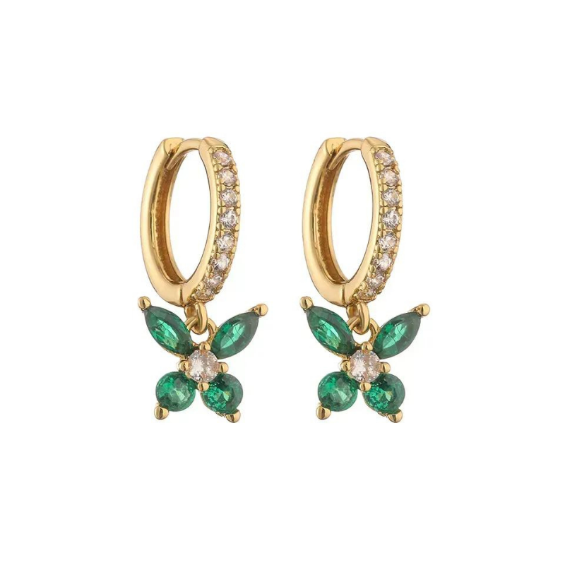 Earrings shining butterfly green