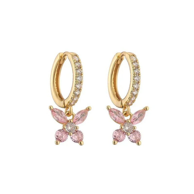 Earrings shining butterfly pink