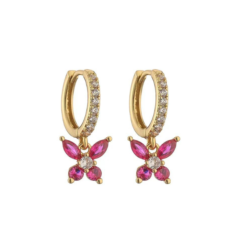 Earrings shining butterfly fuchsia