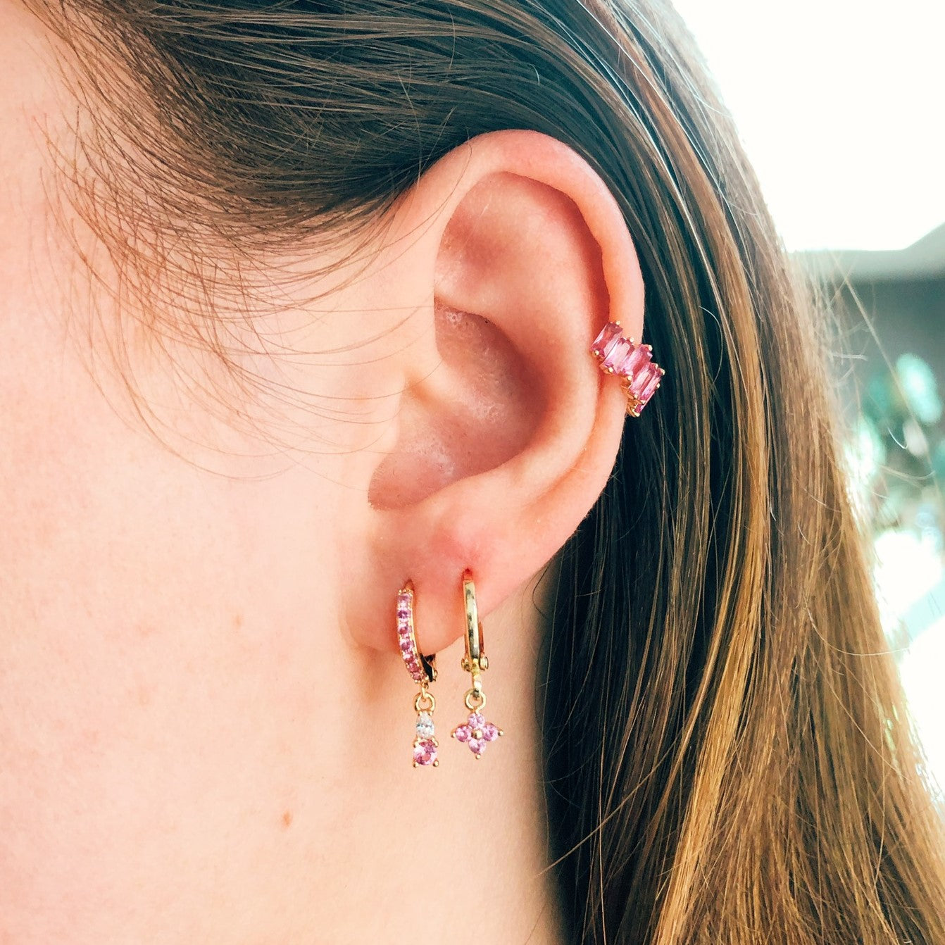 Earrings tiny flower pink