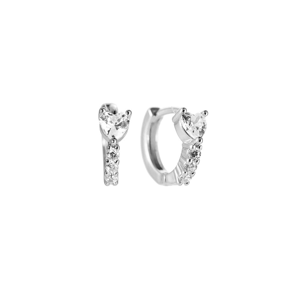 Earrings diamond heart silver
